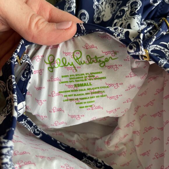 Lilly‎ Pulitzer Octopus Print One Piece Swimsuit Size XS Ruched Side Navy Blue - Picture 13 of 14